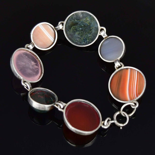 Vintage Sterling Silver Scottish Agate Bracelet