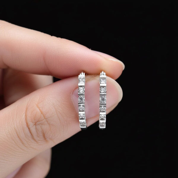 Vintage 10K White Gold Diamond Hoop Earrings