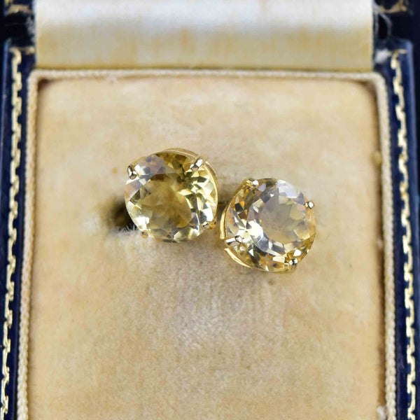 Vintage 7 CTW Citrine Stud Earrings in 14K Gold - Boylerpf