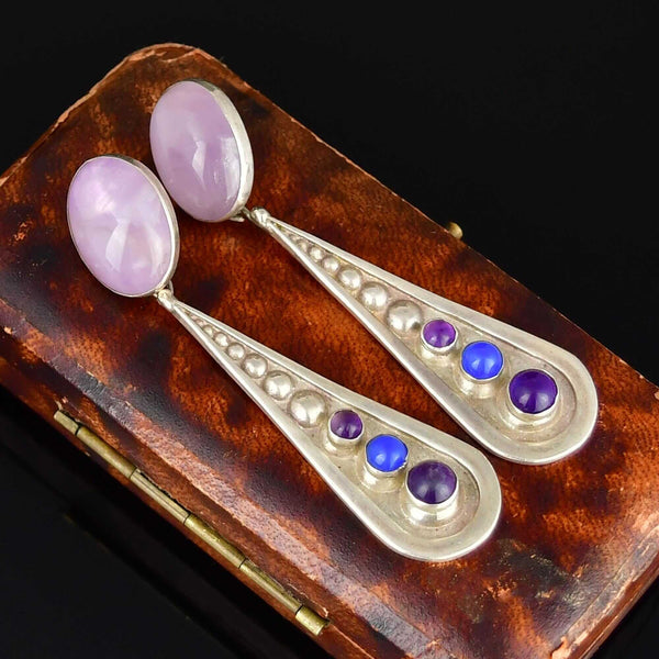 Vintage Sterling Silver Amethyst Lapis Lazuli Earrings - Boylerpf