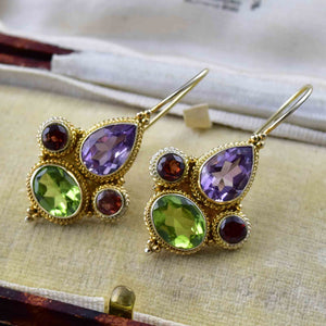 Vintage Garnet Amethyst Peridot Drop Earrings - Boylerpf