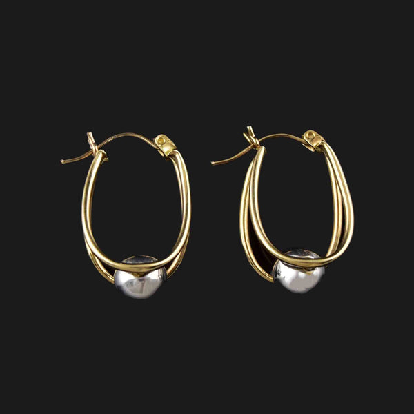 Two Tone Gold Double Hoop Vintage Earrings - Boylerpf