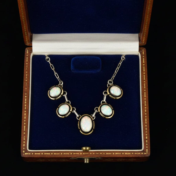Vintage Opal Sterling Silver Gold Filled Necklace