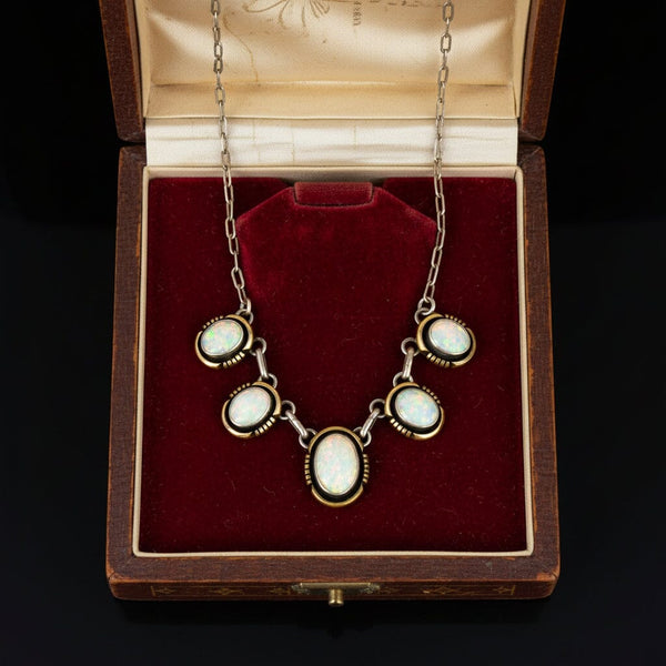 Vintage Opal Sterling Silver Gold Filled Necklace