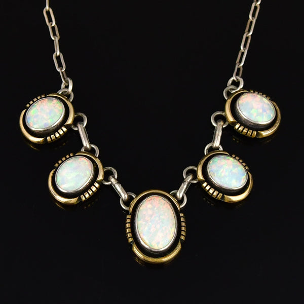 Vintage Opal Sterling Silver Gold Filled Necklace