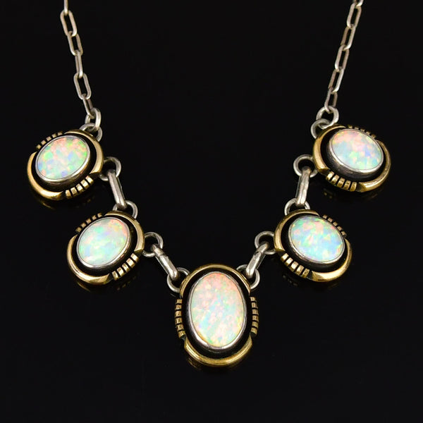 Vintage Opal Sterling Silver Gold Filled Necklace