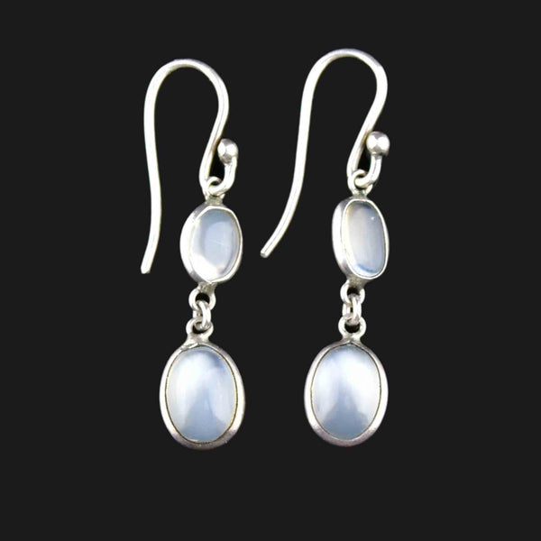 Vintage Moonstone Cabochon Earrings in Silver - Boylerpf