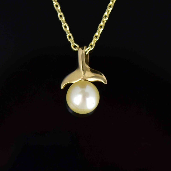 Vintage 10K Gold Whale Tail Na Hoku Pearl Pendant Necklace - Boylerpf