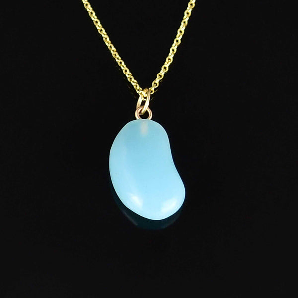 Vintage Blue Chalcedony Lucky Bean Charm in 9K Gold - Boylerpf