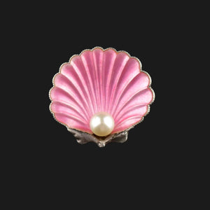 Vintage Art Deco Pink Enamel Pearl Shell Brooch - Boylerpf
