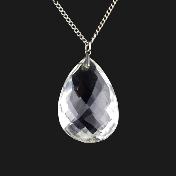 Vintage Silver Large Rock Crystal Pendant Necklace - Boylerpf