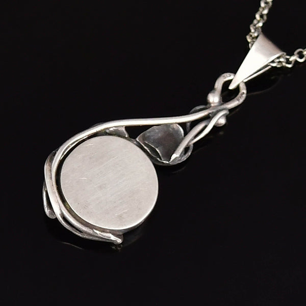 Arts & Crafts Sterling Silver Leaf Mother of Pearl Necklace