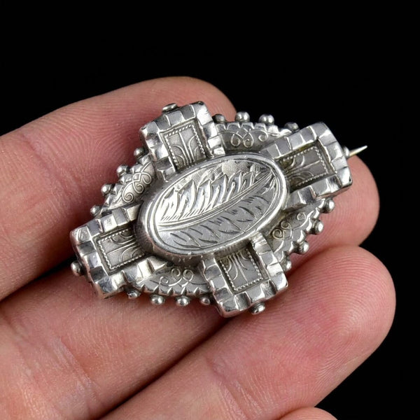 Antique Silver Victorian Palm Frond Brooch