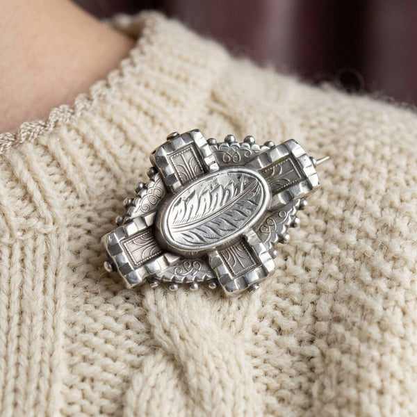 Antique Silver Victorian Palm Frond Brooch