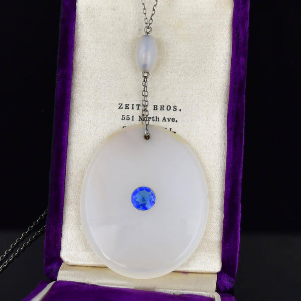 Vintage Sterling Silver White Chalcedony Blue Quartz Necklace