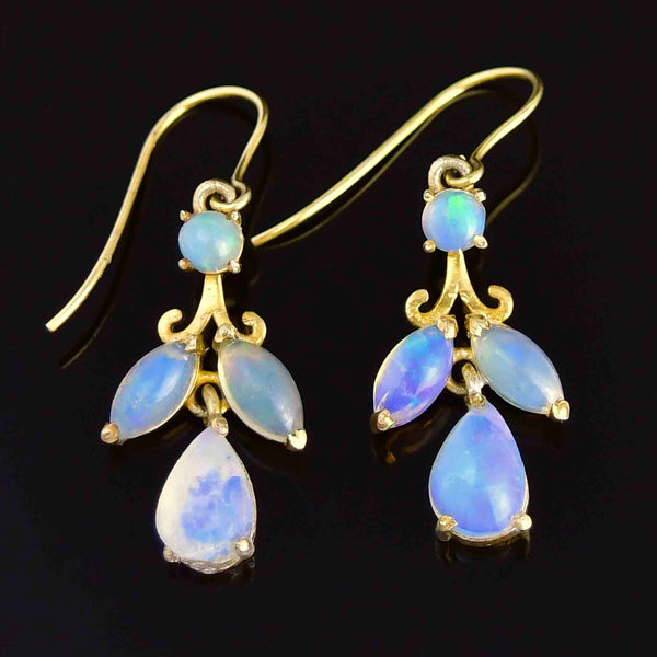 Vintage Art Deco Style Ethiopian Jelly Opal Leaf Drop Earrings - Boylerpf