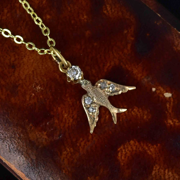 Antique 14K Gold Saint Esprit Diamond Charm Pendant Necklace - Boylerpf