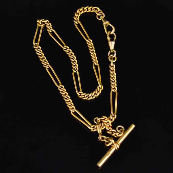 Antique Edwardian Figaro Curb Link Double Albert Watch Chain Necklace - Boylerpf
