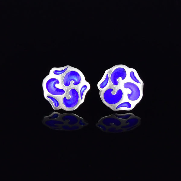 Vintage Sterling Silver Cobalt Blue Enamel Stud Earrings