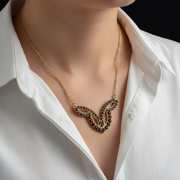 Antique Geometric Rose Cut Garnet Necklace