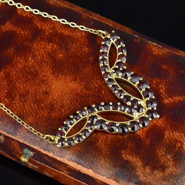 Antique Geometric Rose Cut Garnet Necklace