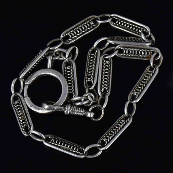 Sterling Silver Art Deco Fancy Link Albert Watch Chain Necklace - Boylerpf