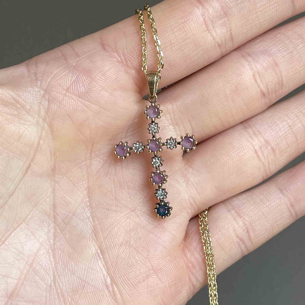 Gold Amethyst Diamond Cross Pendant Necklace - Boylerpf