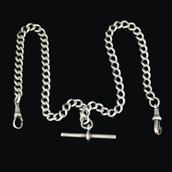 Antique Double Albert Watch Chain Necklace Sterling Silver