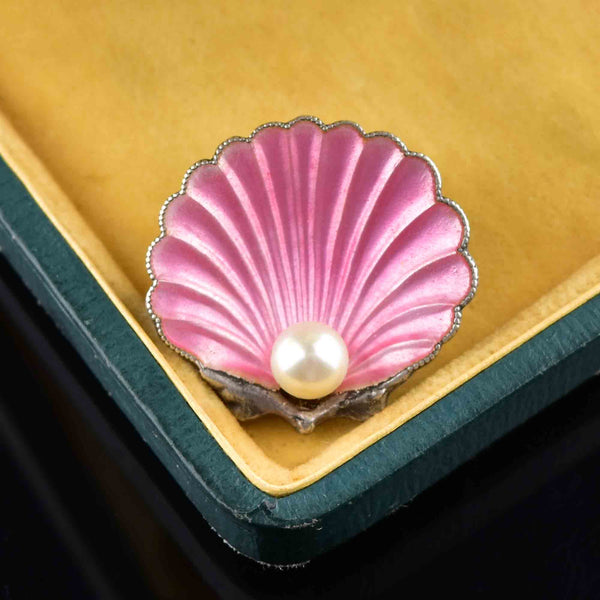 Vintage Art Deco Pink Enamel Pearl Shell Brooch - Boylerpf