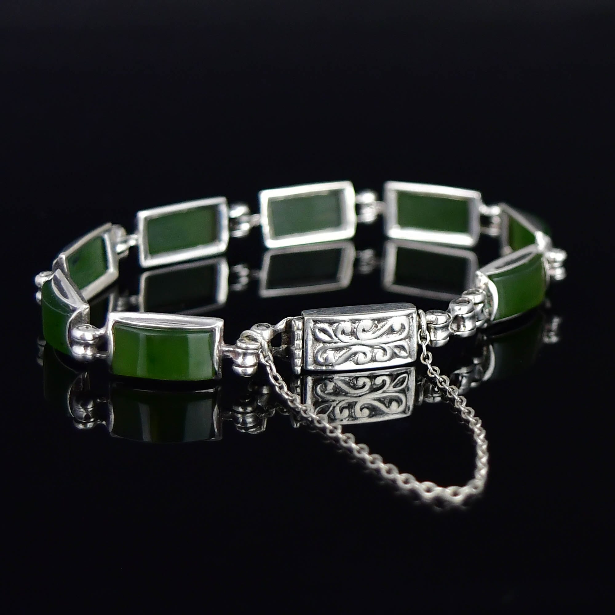 銀線細工　ヴィンテージ ブレスレット　緑の石 silver Vintage Sterling Silver Green Agate Hinged Link Bracelet – Boylerpf