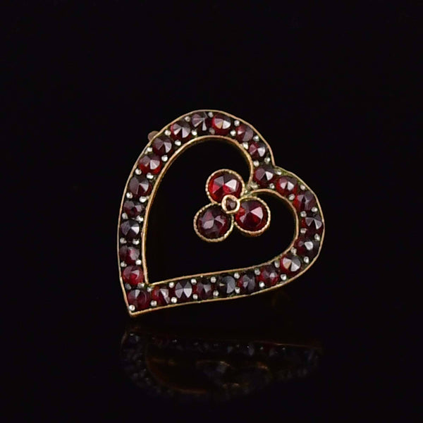 Antique Victorian Garnet Witches Heart Brooch Pin