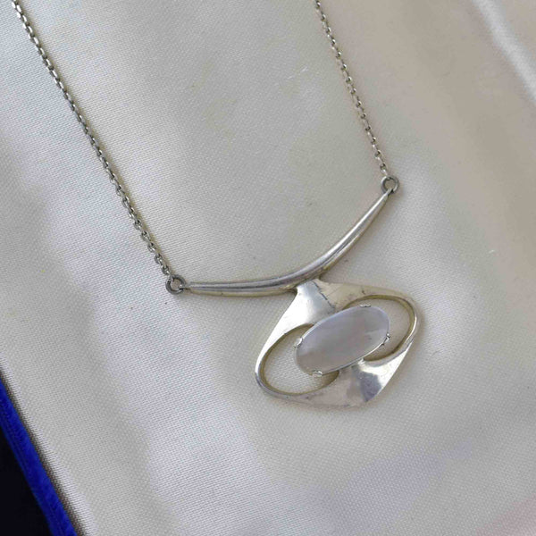 Vintage Sterling Silver Modernist Moonstone Necklace - Boylerpf