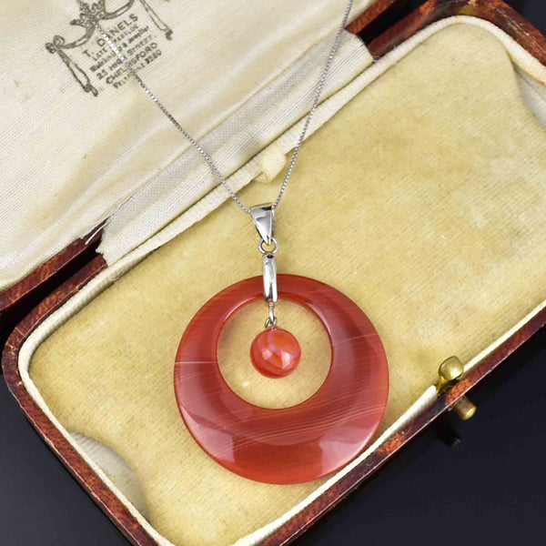 Platinum Carnelian Banded Agate Pendant Necklace
