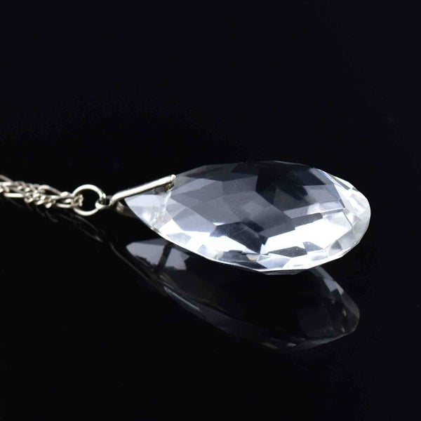 Vintage Silver Faceted Rock Crystal Teardrop Pendant Necklace - Boylerpf