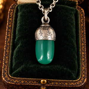 Vintage Sterling Silver Green Chrysoprase Acorn Necklace - Boylerpf
