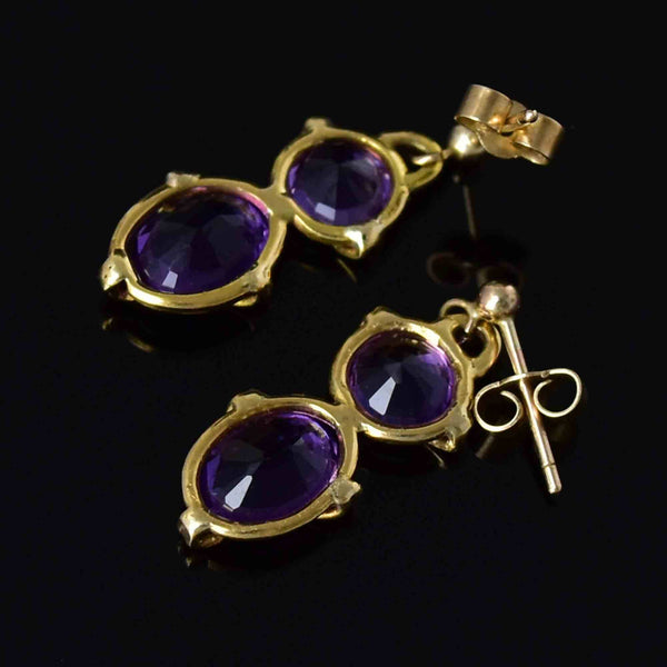 Vintage Gold Large Amethyst Stud Drop Earrings - Boylerpf