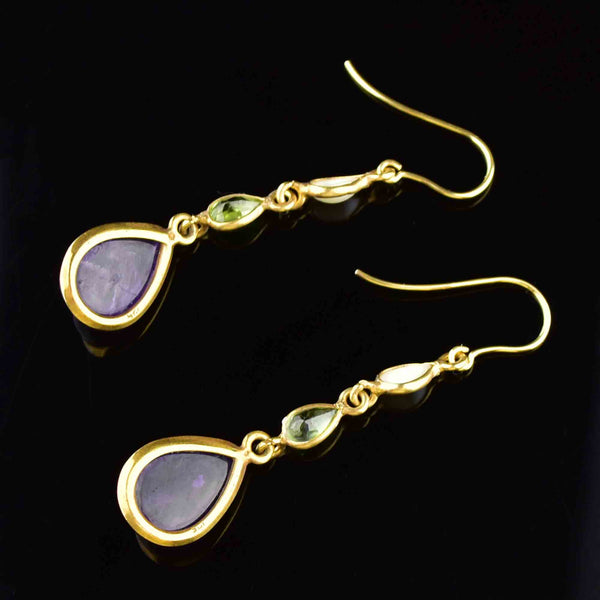 Vintage Gold Peridot Pearl Amethyst Suffragette Earrings - Boylerpf