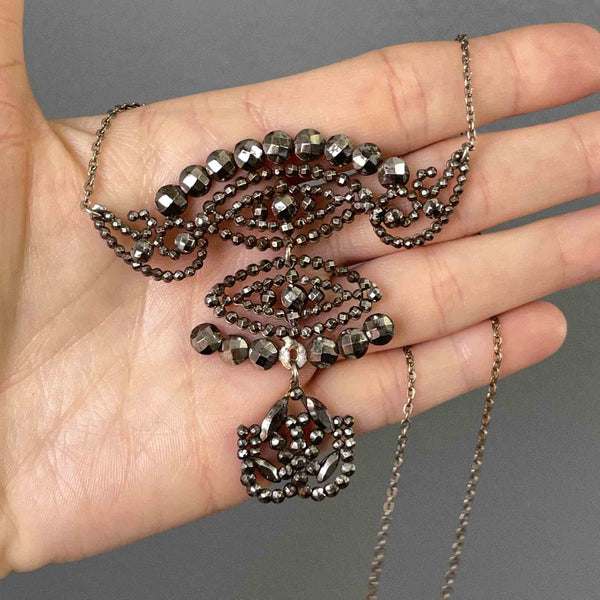 Antique Victorian Cut Steel Drop Necklace - Boylerpf