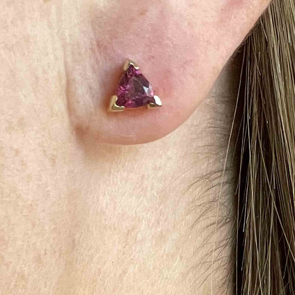 14K Gold Trillion Cut Pink Tourmaline Stud Earrings - Boylerpf