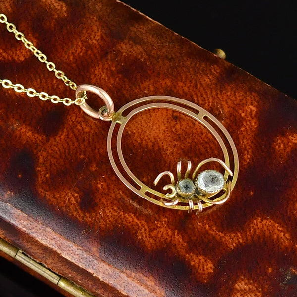 Antique Aquamarine 9K Gold Spider Pendant Necklace