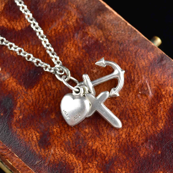 Vintage Sterling Silver Faith Hope Love Pendant Necklace - Boylerpf