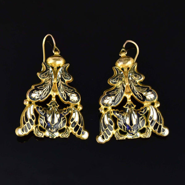 Large Antique Georgian Swiss Enamel Floral Earrings - Boylerpf