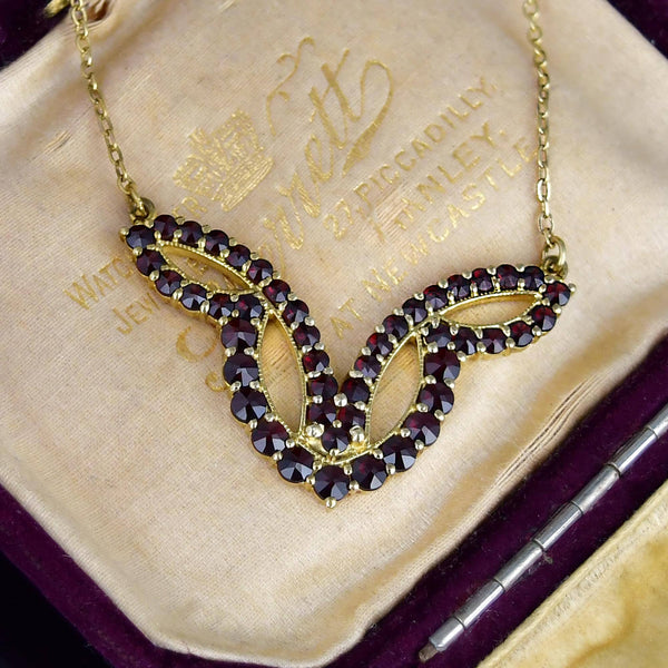 Antique Geometric Rose Cut Garnet Necklace