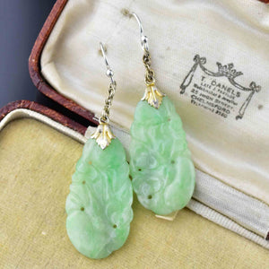 Vintage Silver Carved Pierced Jade Chandelier Earrings - Boylerpf