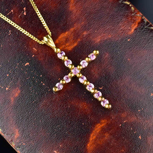 Gold Pink Sapphire Cross Pendant Necklace - Boylerpf