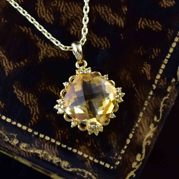 Vintage 10K Gold Spinel Checkerboard Citrine Pendant Necklace - Boylerpf