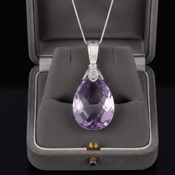 Vintage Amethyst 9K White Gold Pendant - Boylerpf
