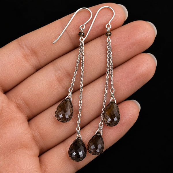 Vintage Sterling Silver Smoky Quartz Dangle Earrings - Boylerpf