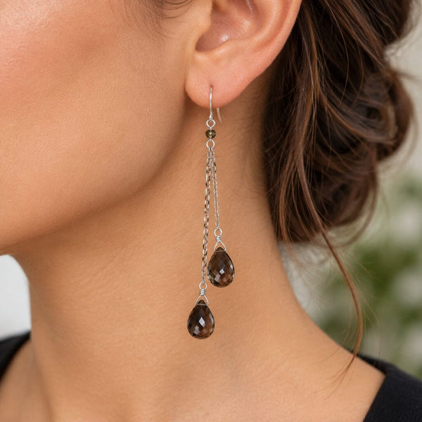 Vintage Sterling Silver Smoky Quartz Dangle Earrings - Boylerpf