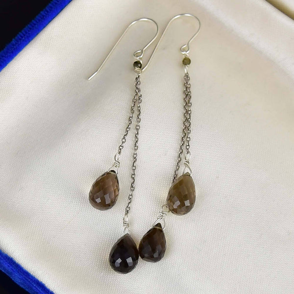 Vintage Sterling Silver Smoky Quartz Dangle Earrings - Boylerpf